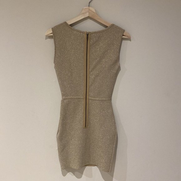 bcbg maxazria Gold Square Neck Sparkly Bodycon Mini Dress XS - Picture 10 of 13